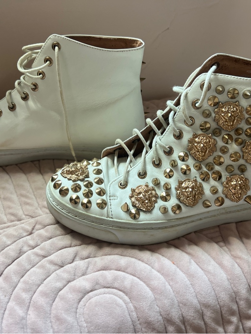 Jeffrey Campbell White High-Top Sneakers with Gold Studs - Picture 5 of 11